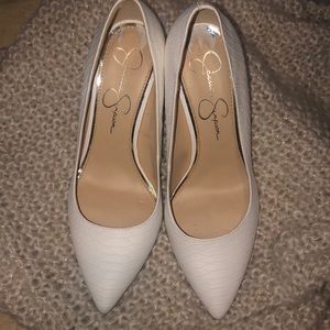 Brand new white snake print heels!